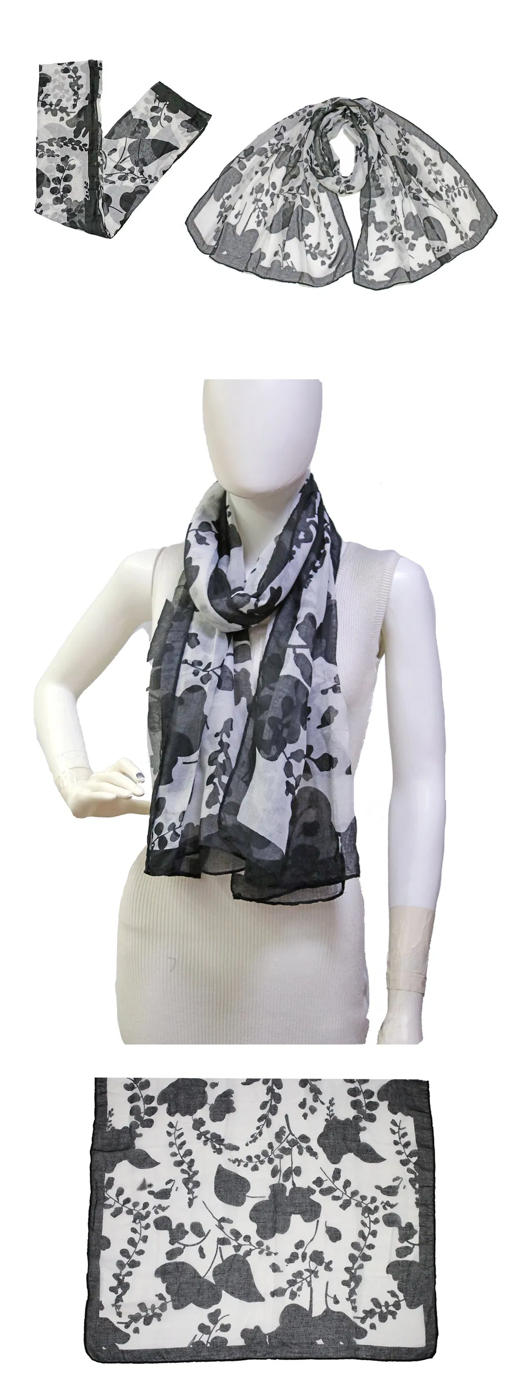 Women's Accessories Black Flowers Long Scarf 2022 Autumn Shawl Soft Polyester Muslim