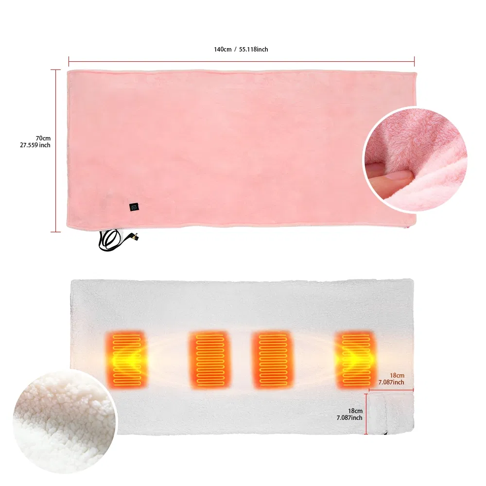 Elegant Pink Flannel Heating Shawl with Three Temperature Settings