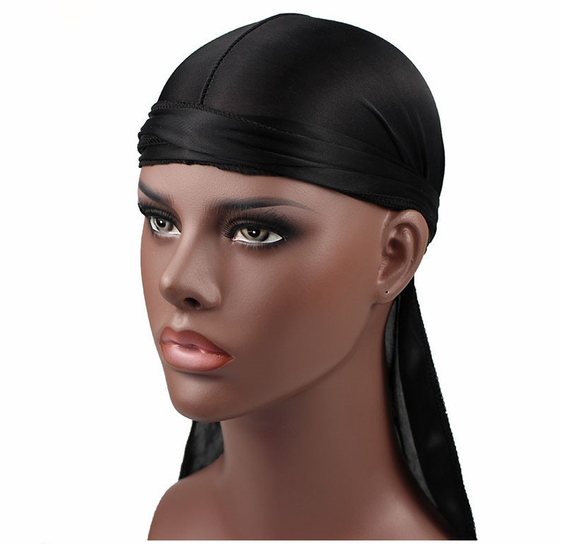 Custom Logo Unisex Soft Velvet Headwraps Doo Rags Solid Designer Pirate Hat Bonnets Pour Hommes Durags with Long Tail for Men