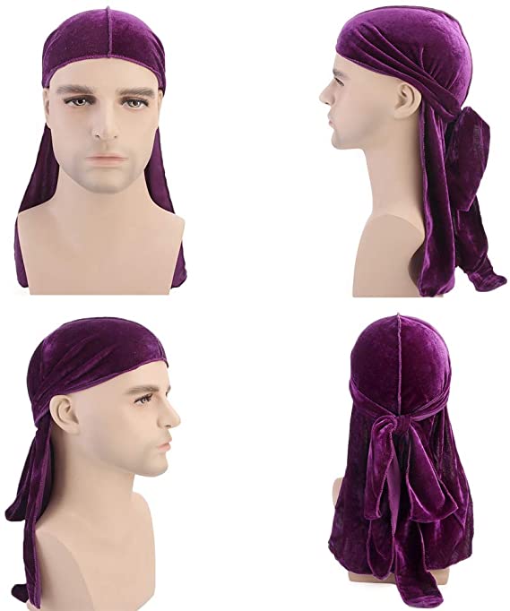 Factory Wholesale Deluxe Velvet Durags Turbans Soft Long Tail Hip-Hop Bandanas Breathable for Outdoor Use