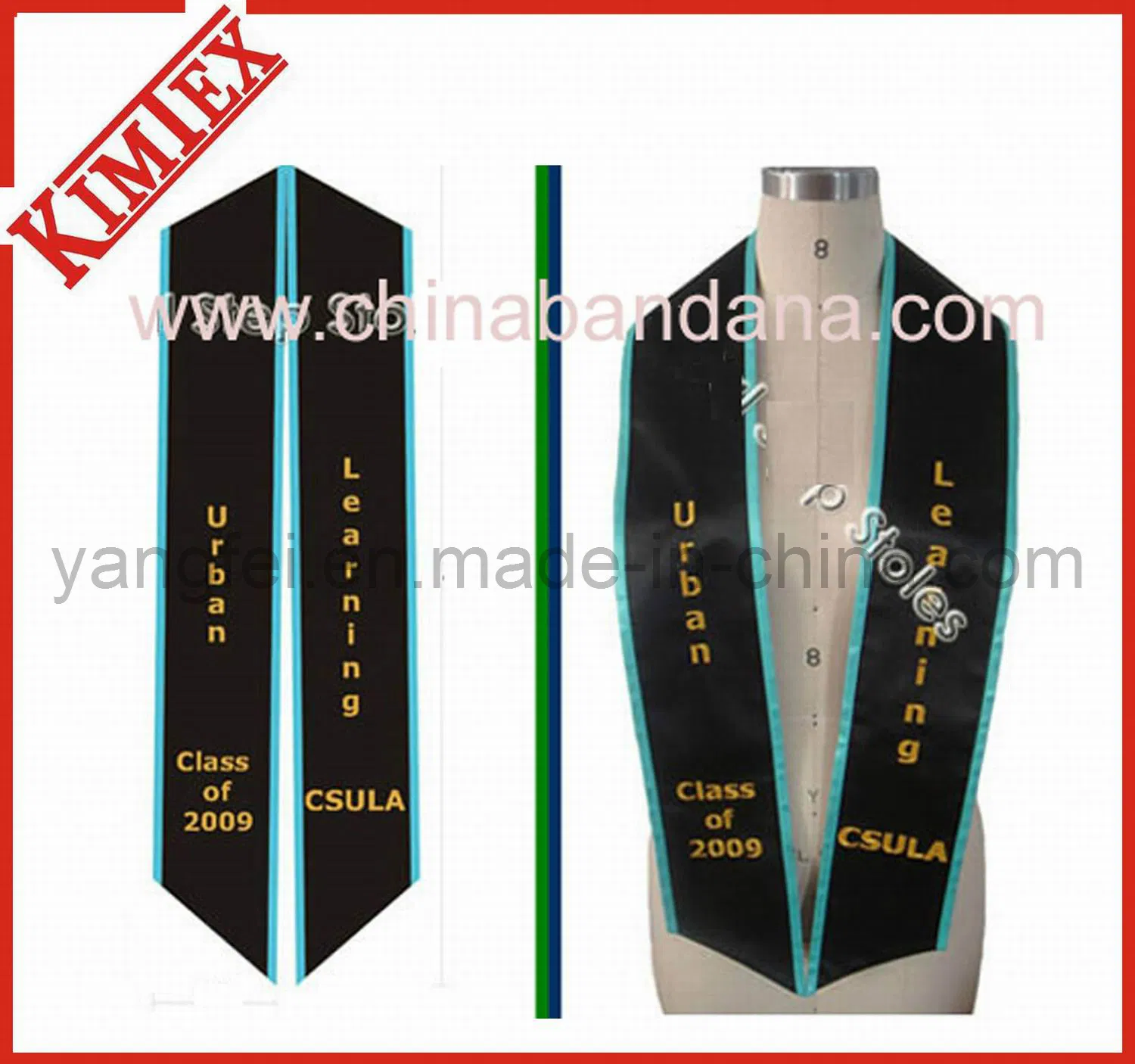 Satin Fabric Embroidery Graduation Sash Stole