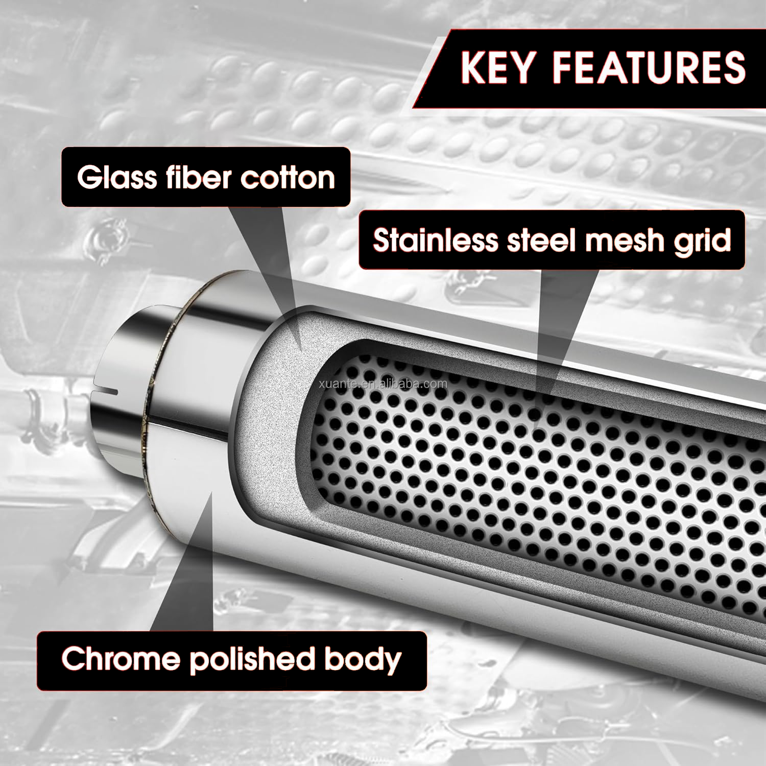 Xuante Performance Car Stainless Steel 4" Inlet Diesel Exhaust Muffler with Mirror Polished Finish Straight 30" Whole Length