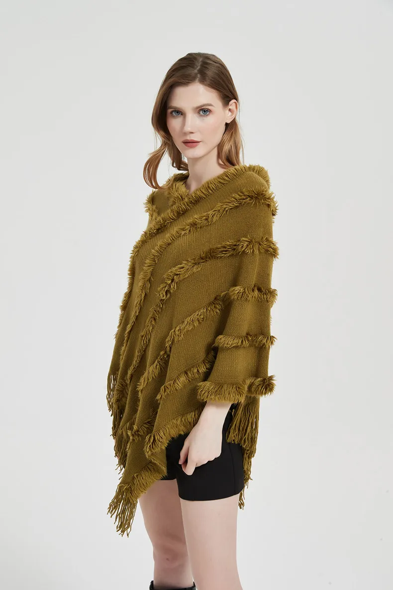 New Casual Style Ladies Comfortable Warm Outdoor Cape Women Cashmere Knit Cape Shawls