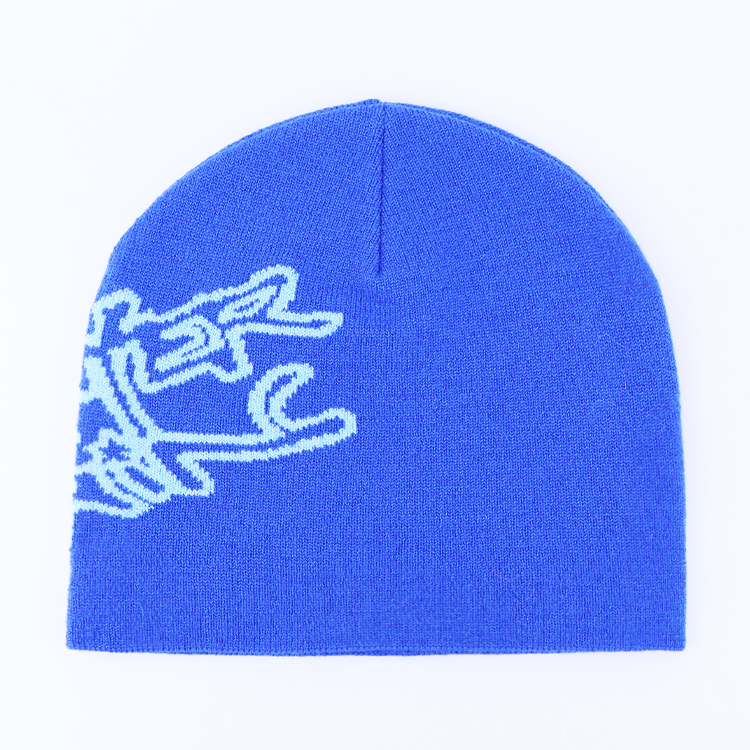 Fuzzy Full Jacquard Winter Knitted Custom Logo Hats Skull Caps Soft Beanie