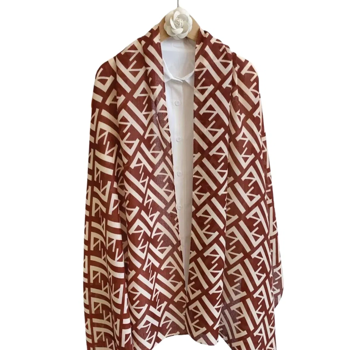 Designer Style Letter Pattern Polyester Scarf Elegant Long Wrap Snood for Women
