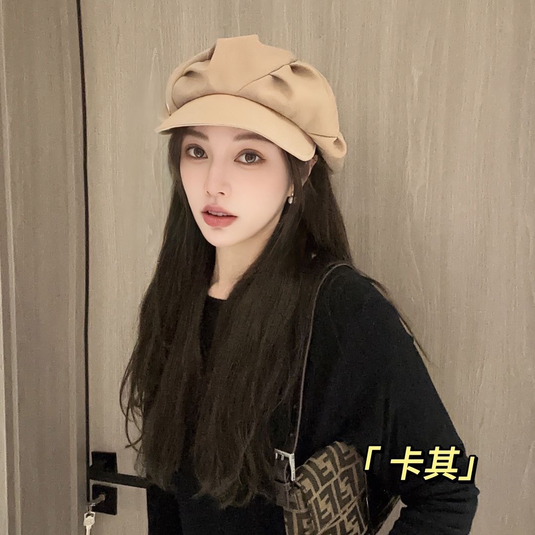 New Cloud-Shaped Women's Canvas Beret Face-Slimming Octagonal Hat Artist-Style Casual Outdoor Fishing Cycling Travel