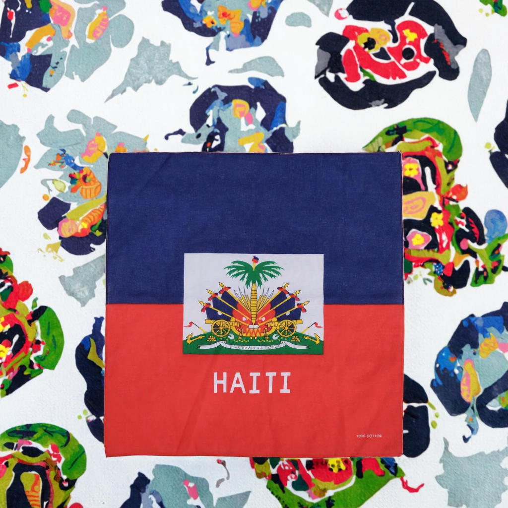 Custom Haitian Flag Digital Printed Breathable Bandana Headwrap Sports Square Haitian Design Unique Headgear Accessory