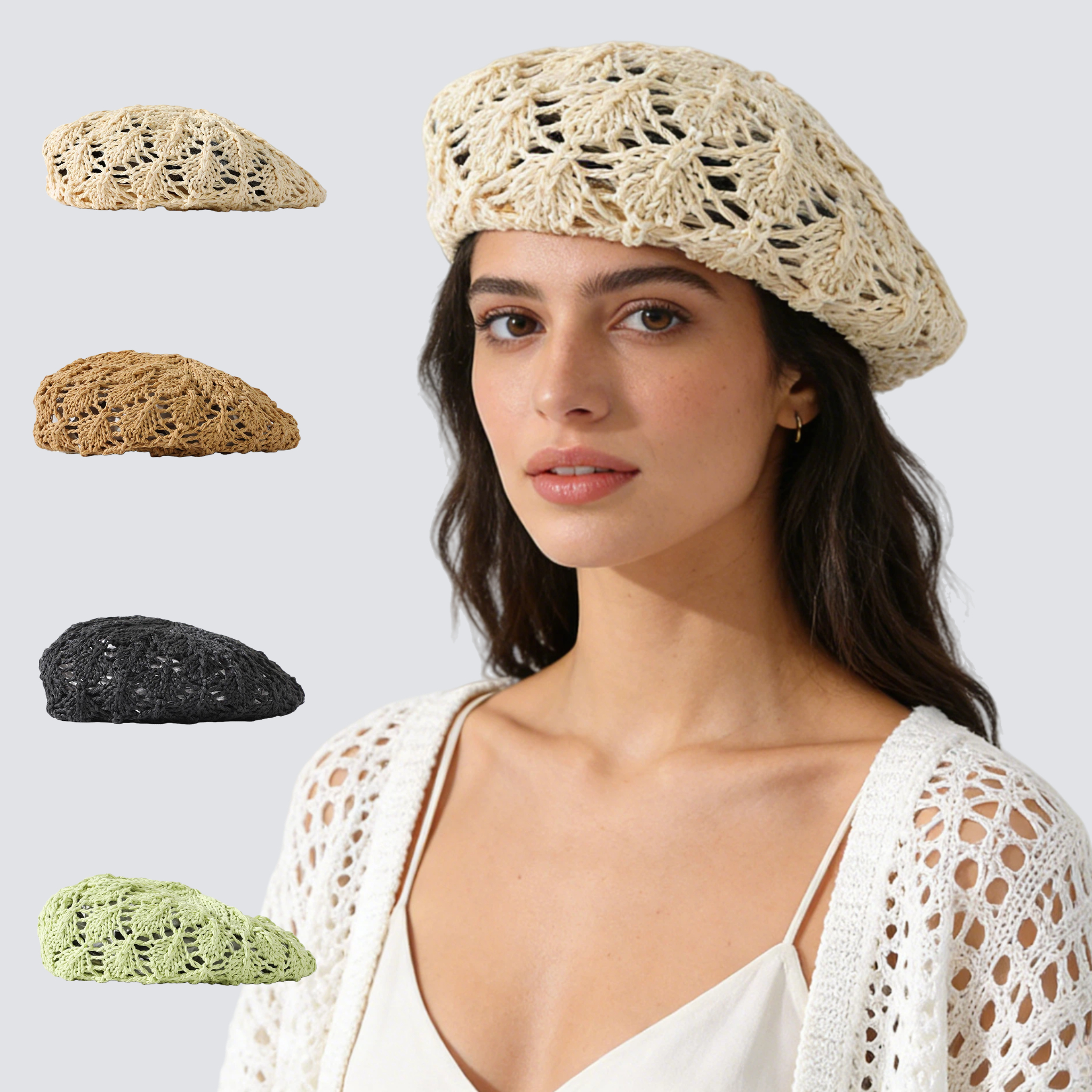 Fashion Lady Countryside Spring Autumn Travel Daily Life Hooked Flowers Hollowed Painter Beret Hat