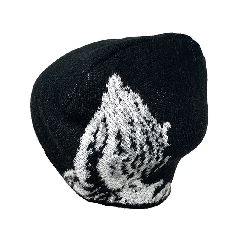Y2K OEM Acrylic Jacquard Printed Skully Beanie Custom Embroidery Logo Winter Warm Knit Hat For Men Women Black Adult Travel