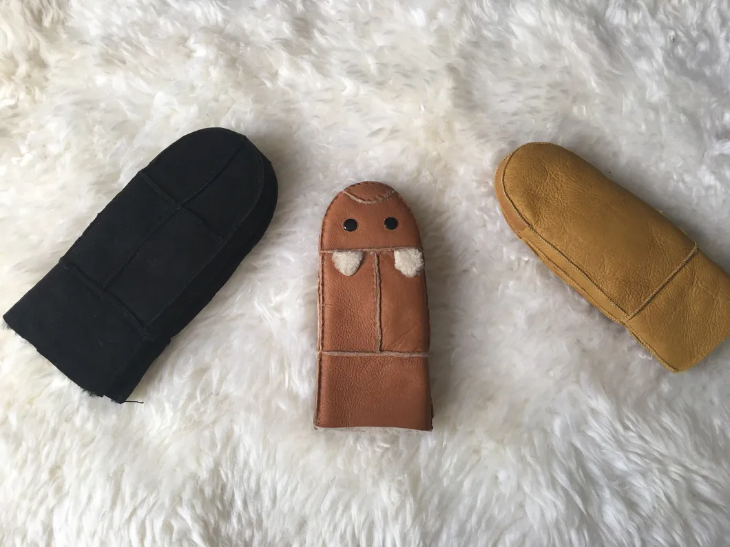 High Quality Shearling Sheepskin Long Mittens with Real Fox Hair