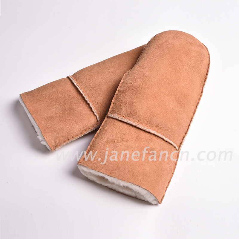 Winter Hand Stitching Multiple Colors Sheepskin Leather Fur Mittens