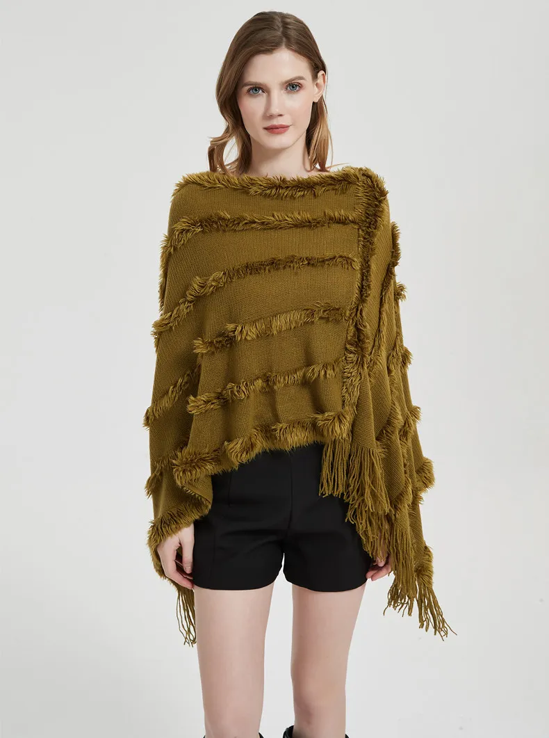 New Casual Style Ladies Comfortable Warm Outdoor Cape Women Cashmere Knit Cape Shawls