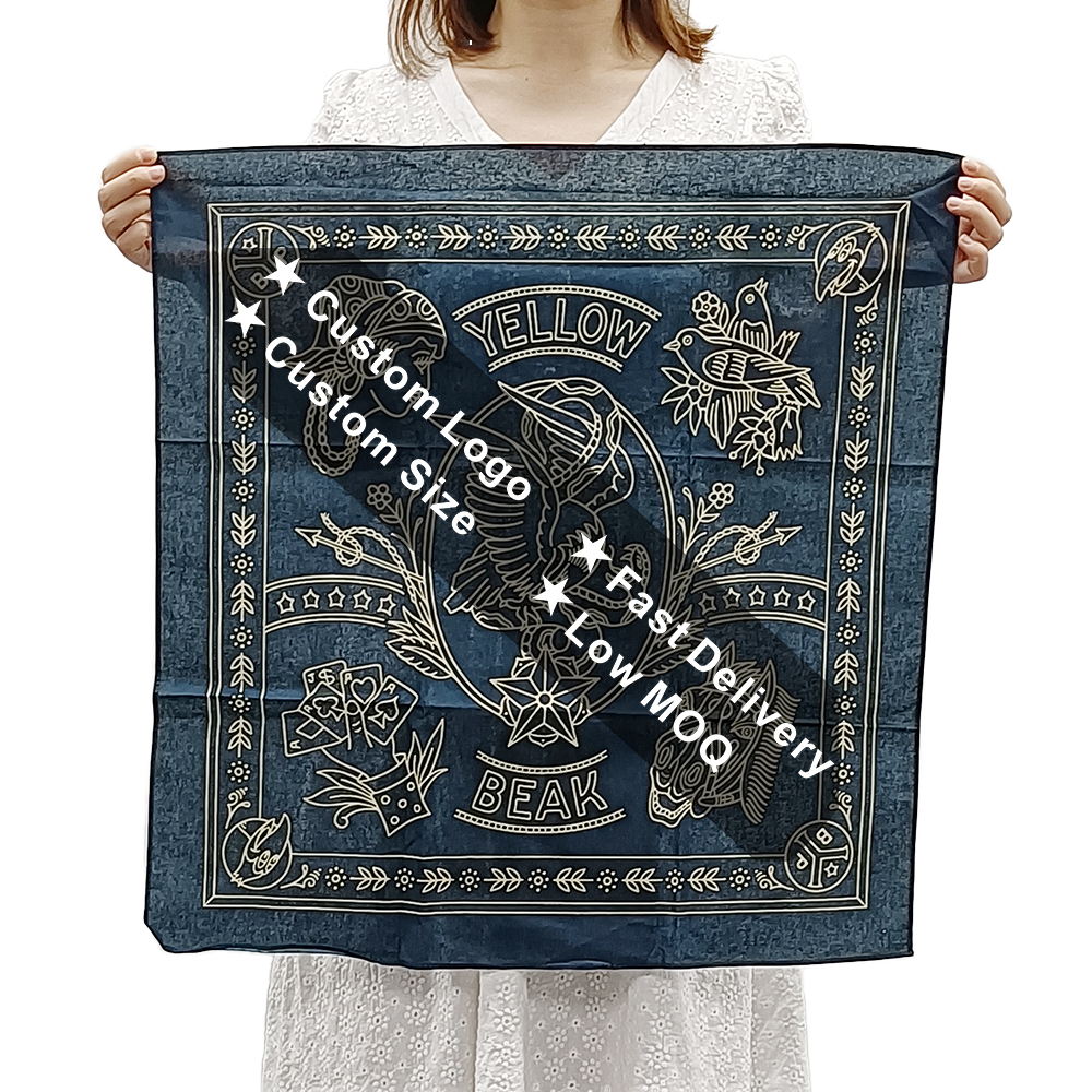 Customized Factory Bandana 100% Cotton Square with Double Print Fans Logo Bandana for Outdoor Protection