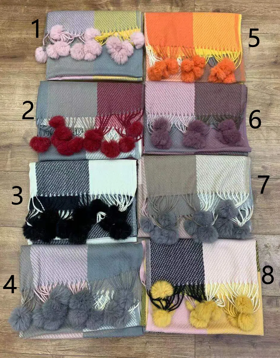 Yiwu Woge Prime Manufacturer Pompom Checked Plain Soli Winter Cashmere Feeling Stole for Women