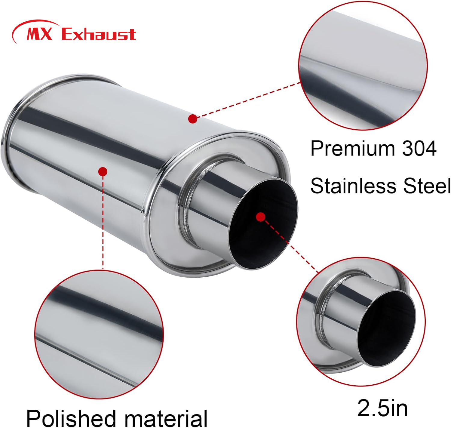 Performance Resonator, 2'' 3'' Inlet &amp; Outlet 14" Overall Length Universal Muffler, 304 Stainless Steel Oval Muffler Shape