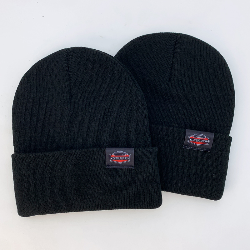 Unisex Streetwear Custom Woven Logo Knitted Hats Wholesale Warm Acrylic Cuffed Thermal Skull Caps Winter Sports Beanies