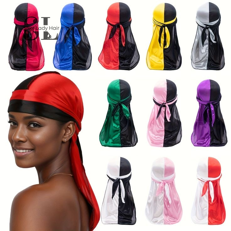 Custom Unisex Headwraps Du Rags Durag Caps Long Tail Wide Straps Silky Durag for Men Women 360 Wave Braids