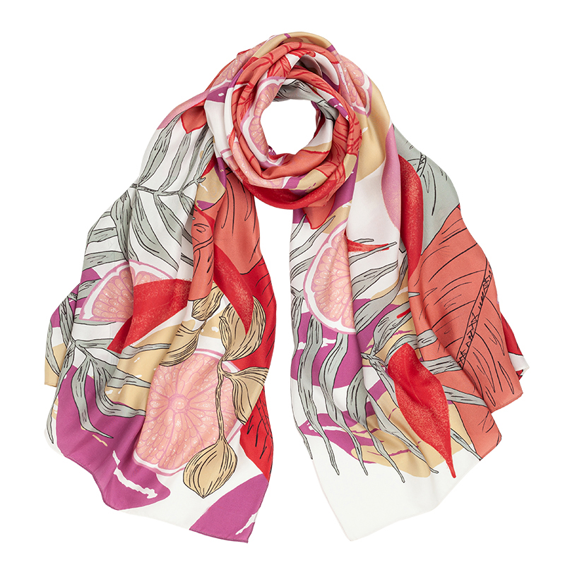 Manufacturer Double Digital Printing 100% Silk Lady Hand Rolled Silk Shawl with Handmade