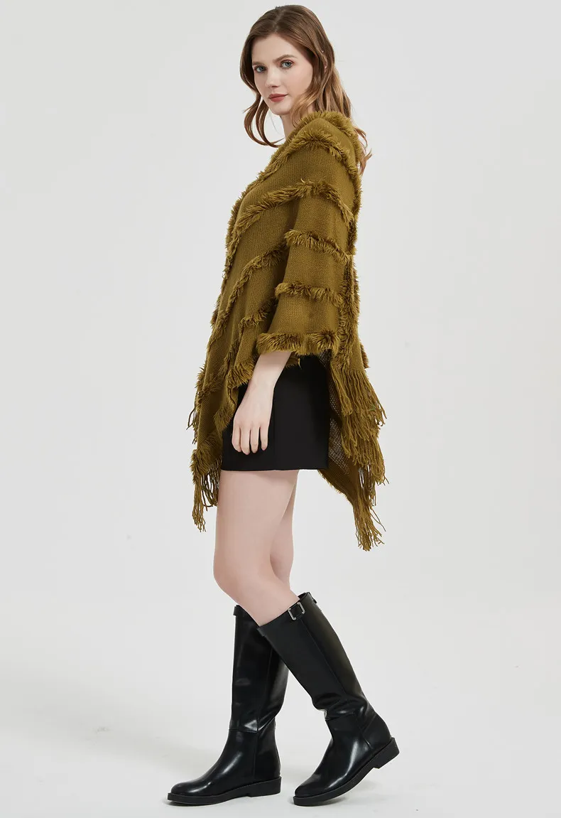 New Casual Style Ladies Comfortable Warm Outdoor Cape Women Cashmere Knit Cape Shawls