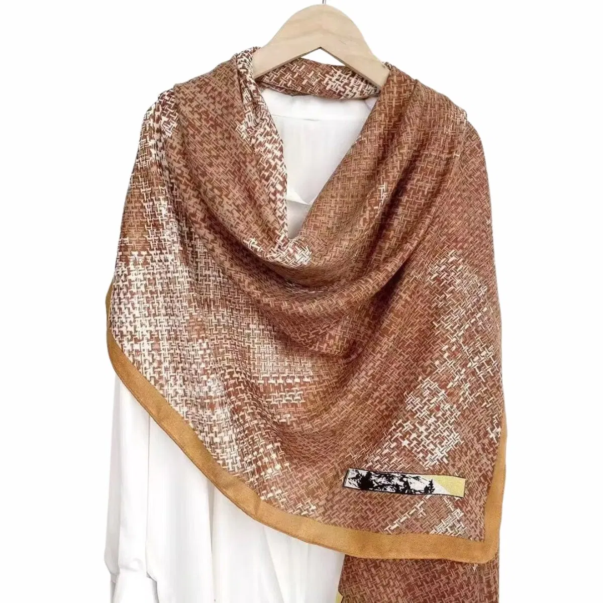 Elegant Tweed Print Polyester Chiffon Snood Fashion Shawl Headscarf for Muslim Women