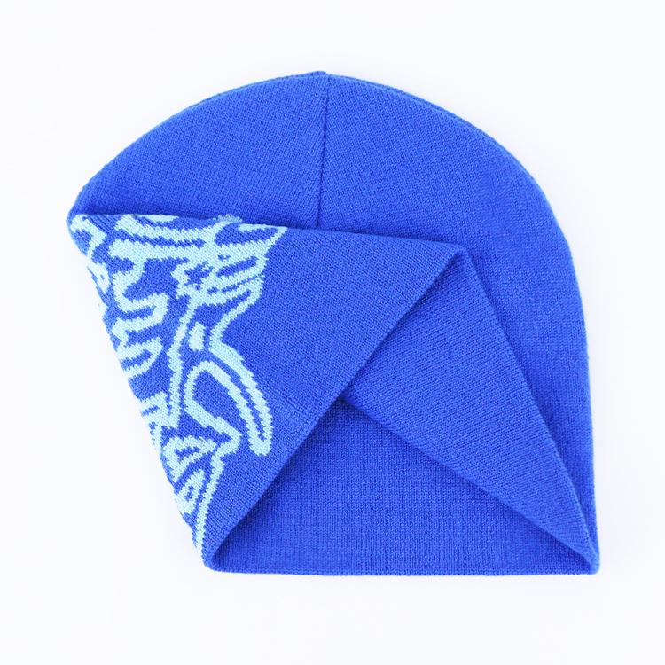 Fuzzy Full Jacquard Winter Knitted Custom Logo Hats Skull Caps Soft Beanie