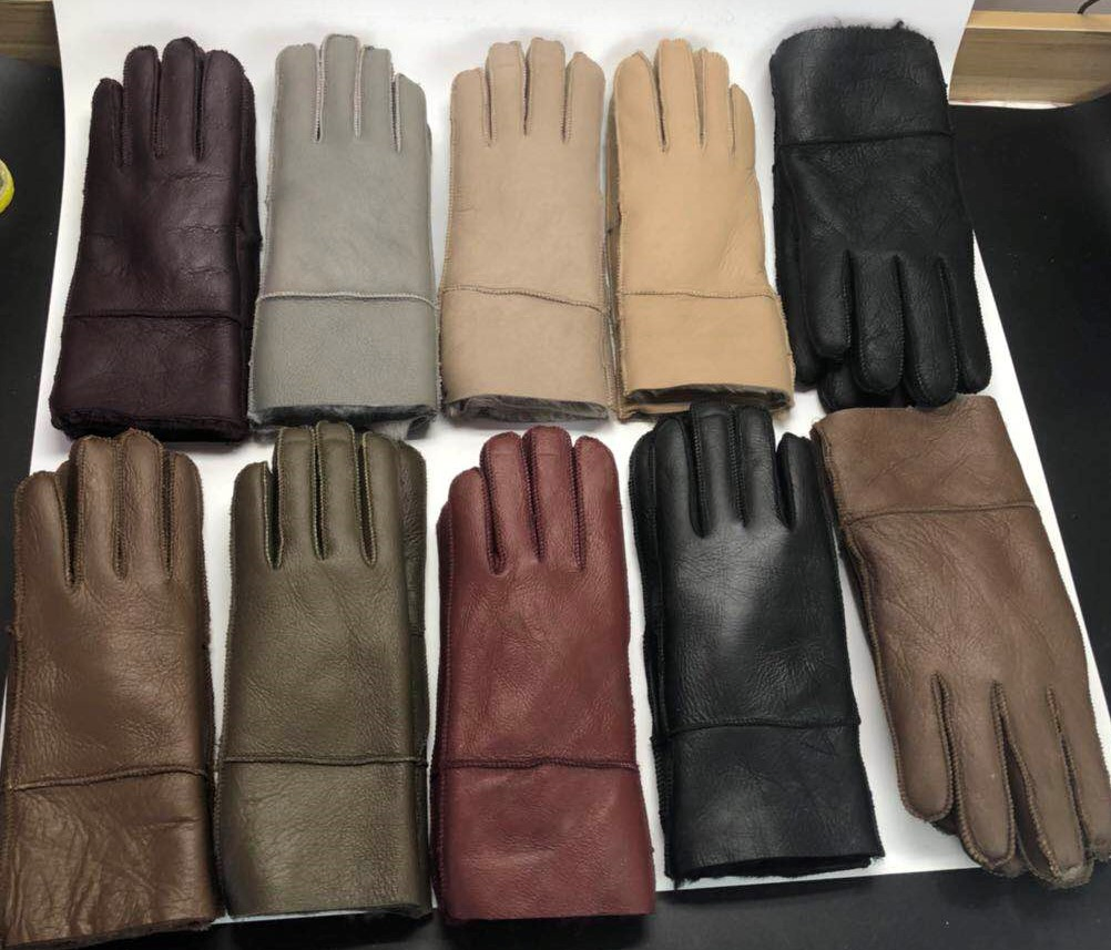 High Quality Shearling Sheepskin Long Mittens with Real Fox Hair