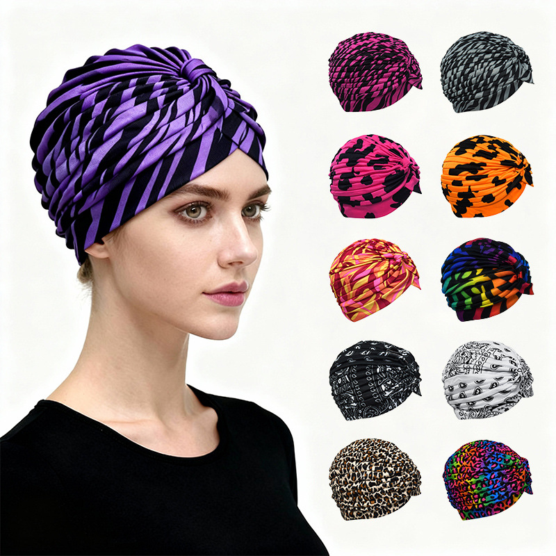 Wholesale Women Knotted Flower Pattern Print Headwrap Turban Hats African Headscarf Bonnet Hijab Turban