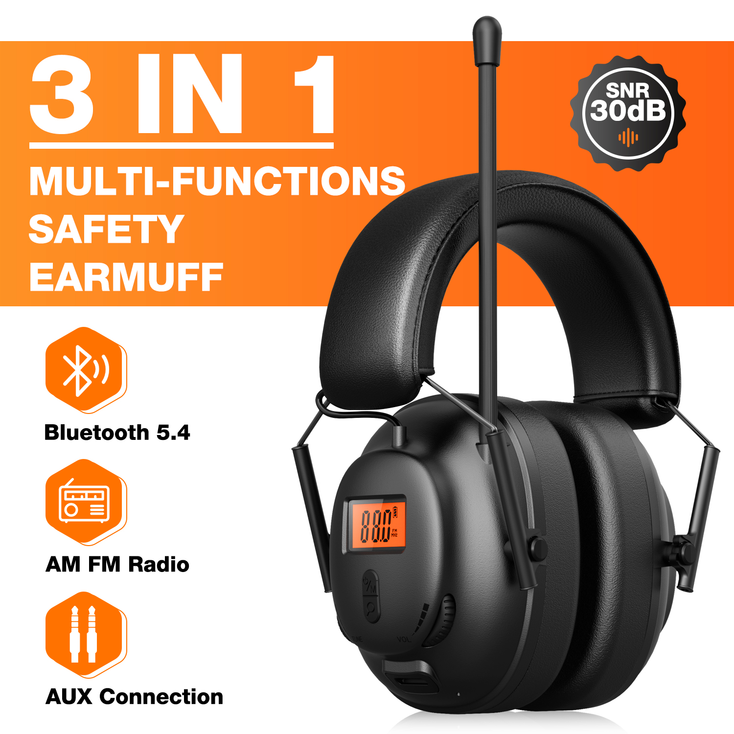 Digital Intercom Earmuffs with AM FM Radio &amp; BT Hearing Protection Safety Wear Ear Muffs ABS Material