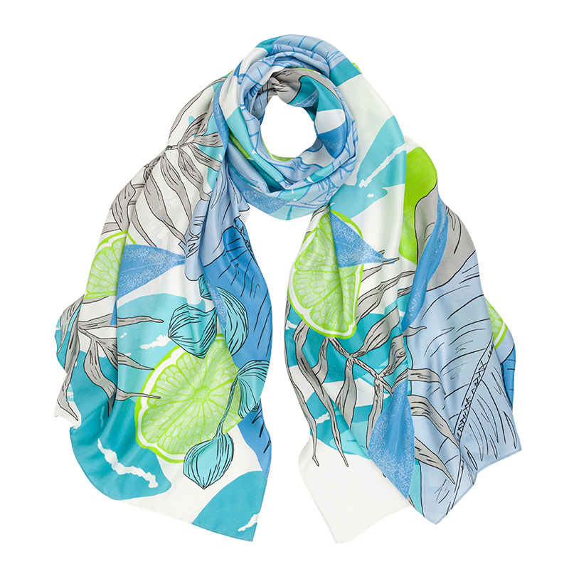 Manufacturer Double Digital Printing 100% Silk Lady Hand Rolled Silk Shawl with Handmade