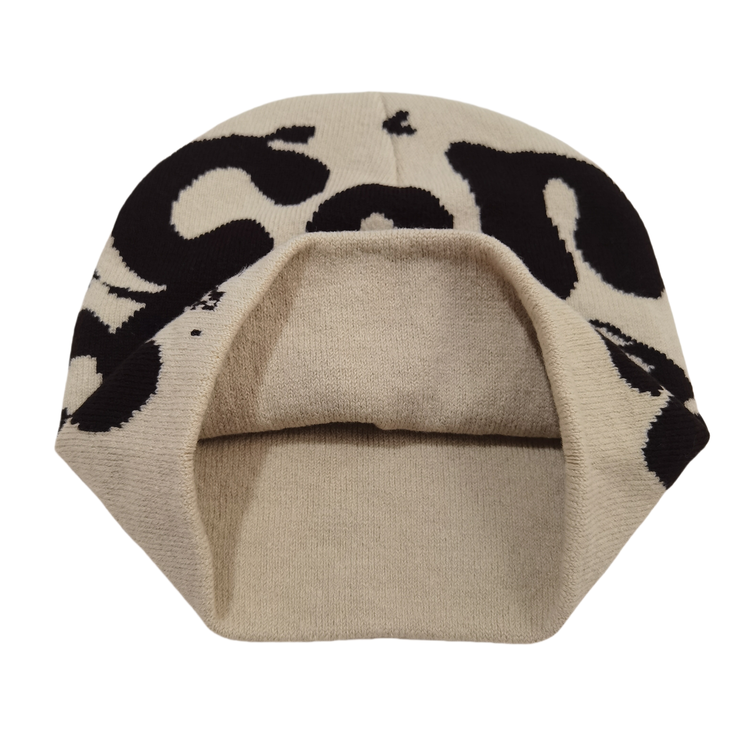 Low Moq Custom Beanie All Over Print Jacquard Gothic Cuffless Adults Winter Knit Hat Beanies With Logo Knitting Hat