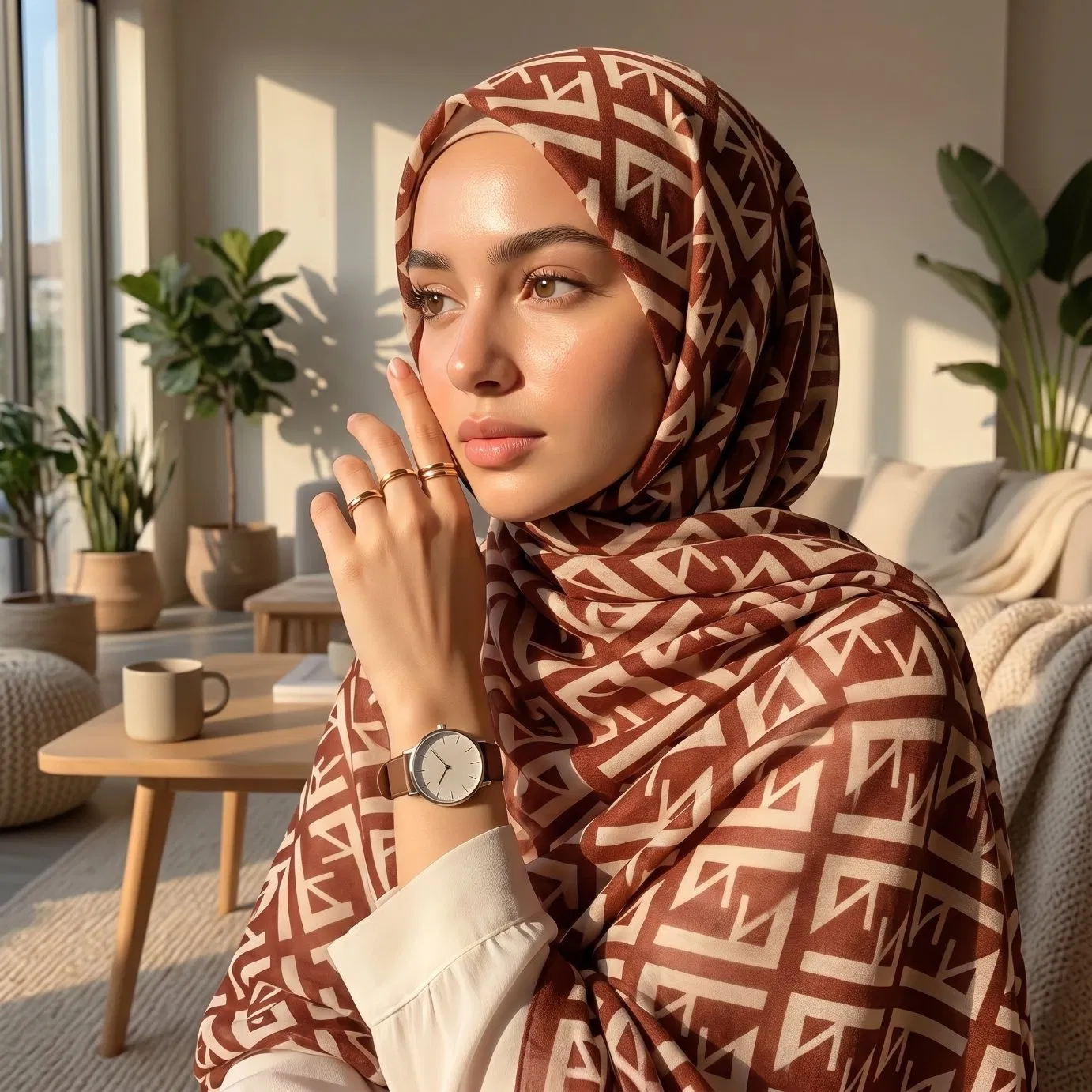 Designer Style Letter Pattern Polyester Scarf Elegant Long Wrap Snood for Women