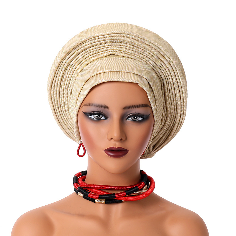 Wholesale 2025 Hot Sale Headwraps Women Custom Nigerian Aso Oke Bonnet Fashion Free Size Female African Headtie
