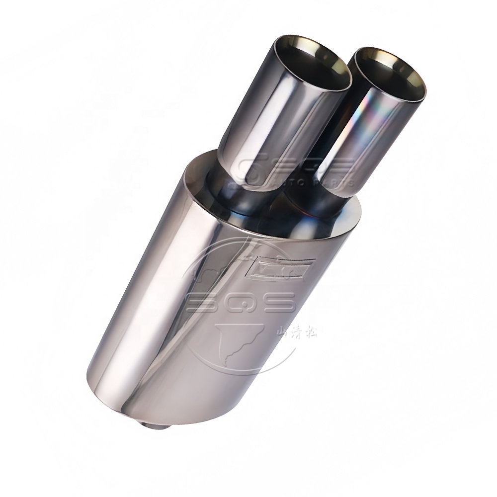 SQS High-Quality Diameter 2.5" Inlet Oval Body Double Tips Muffler Universal Stainless Steel Performance Silencer for Car