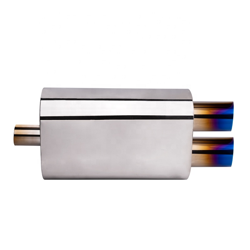 FTHP 51mm 63mm Dual Outlet Flat Oval Stainless Steel Exhaust Muffler 235*353mm Straight Flow Performance Silencer