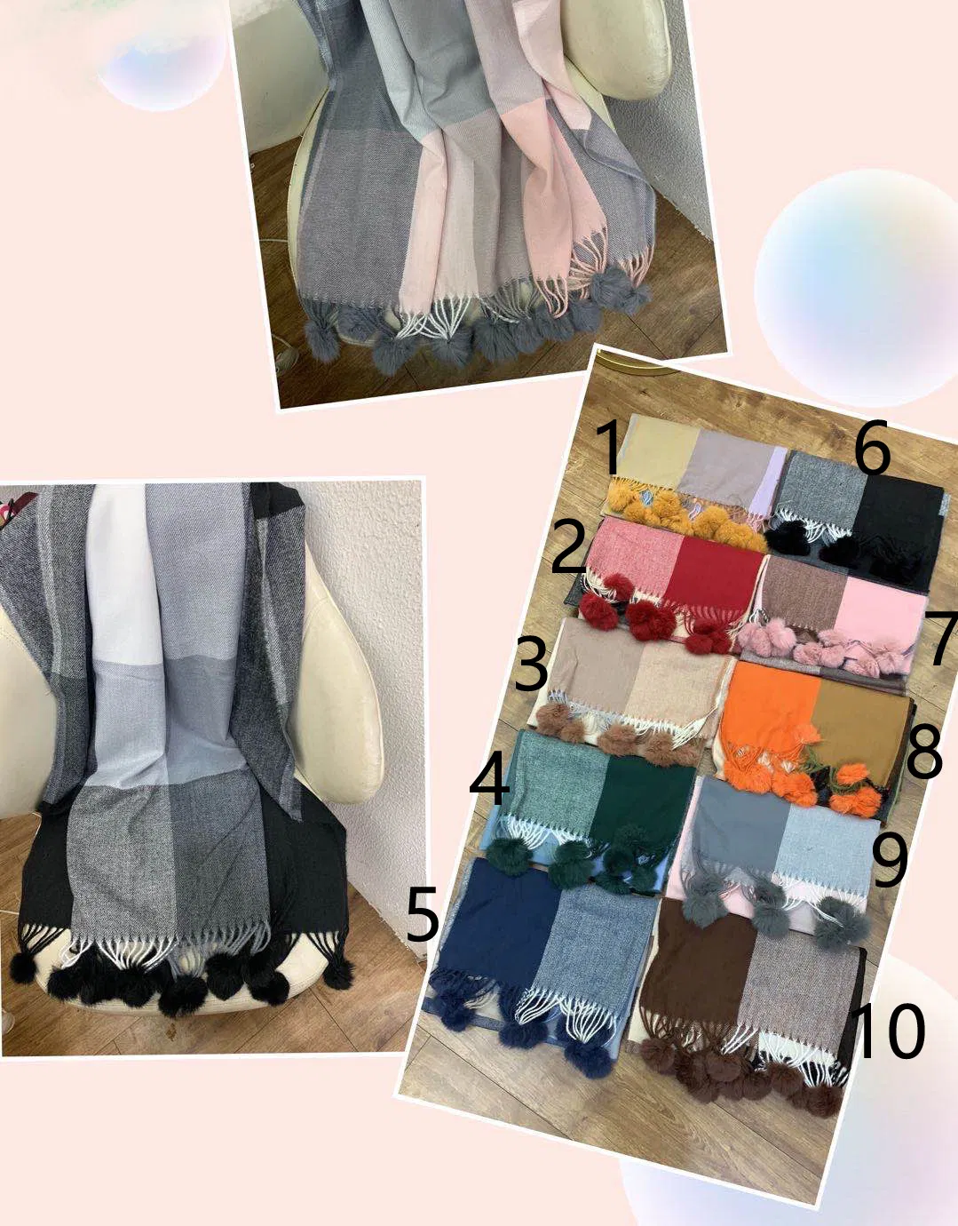 Yiwu Woge Prime Manufacturer Pompom Checked Plain Soli Winter Cashmere Feeling Stole for Women
