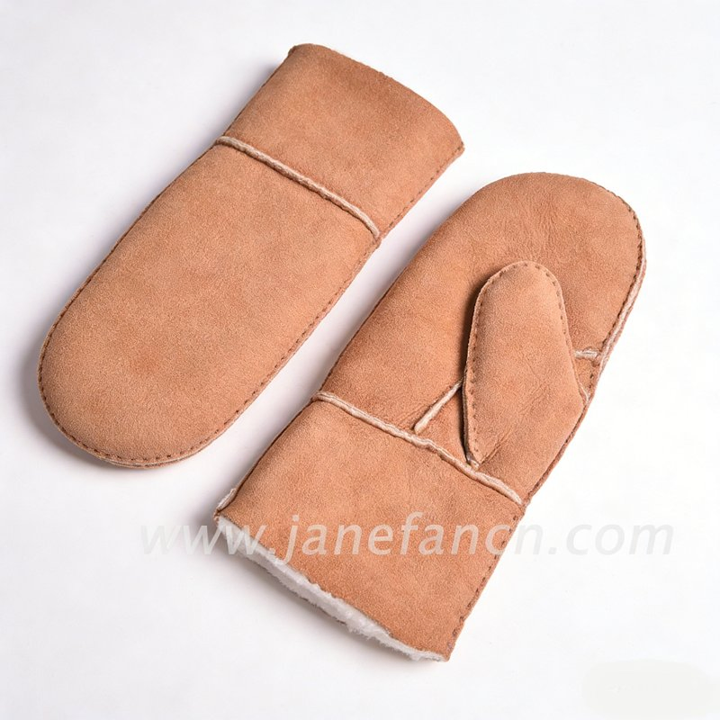 Winter Hand Stitching Multiple Colors Sheepskin Leather Fur Mittens