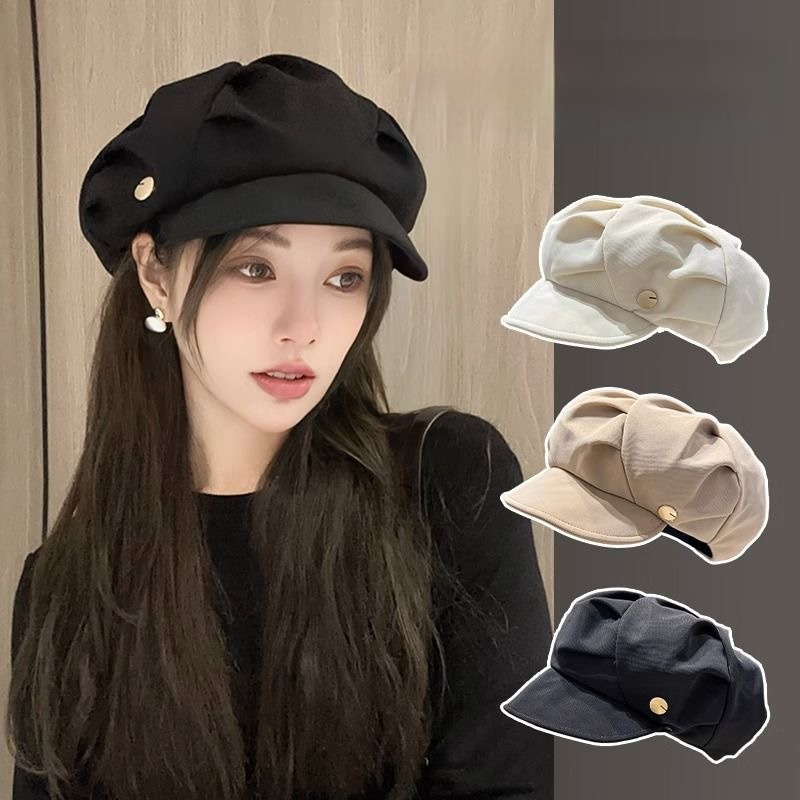 New Cloud-Shaped Women's Canvas Beret Face-Slimming Octagonal Hat Artist-Style Casual Outdoor Fishing Cycling Travel