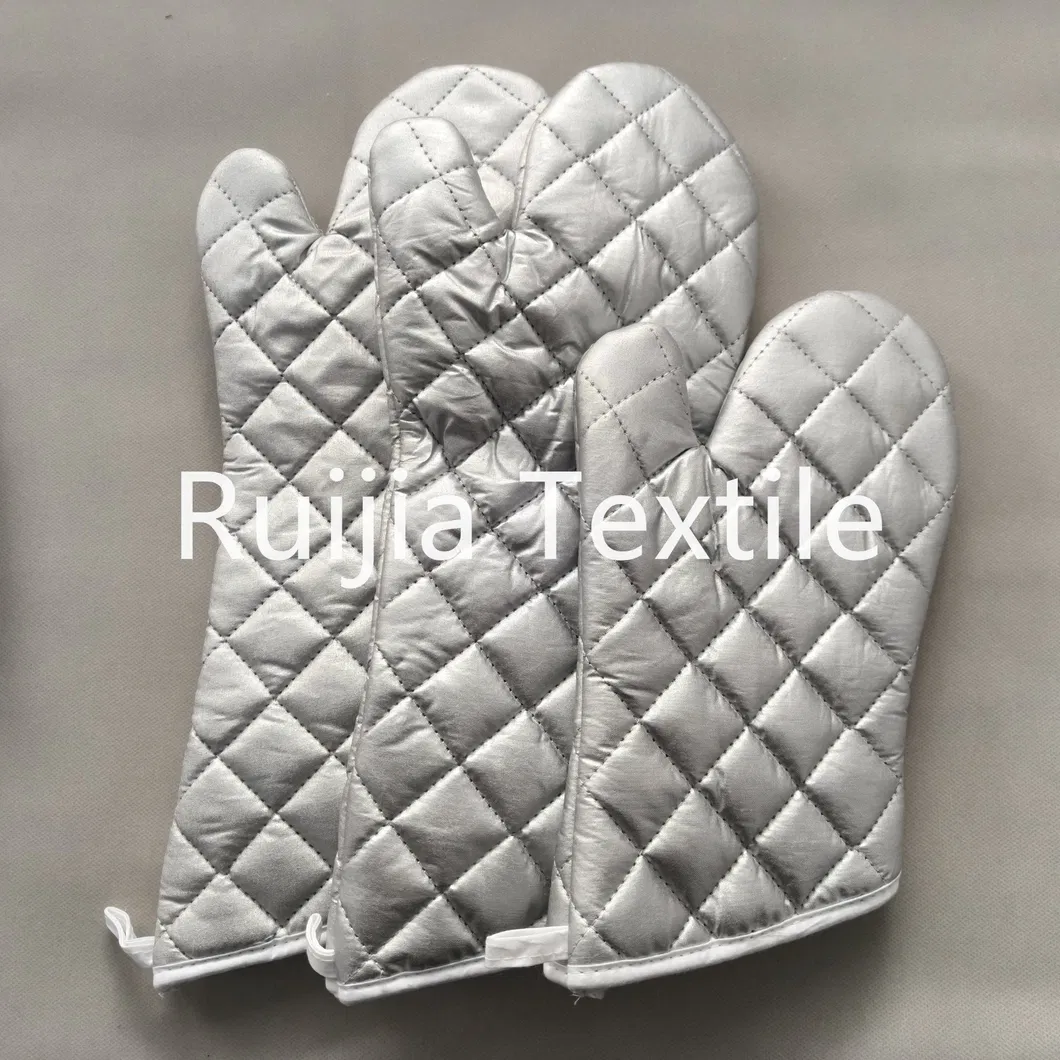 Silver Coated Heat Resistant Cotton Kitchen Oven Mitts Potholers Set Oven Gloves Factory
