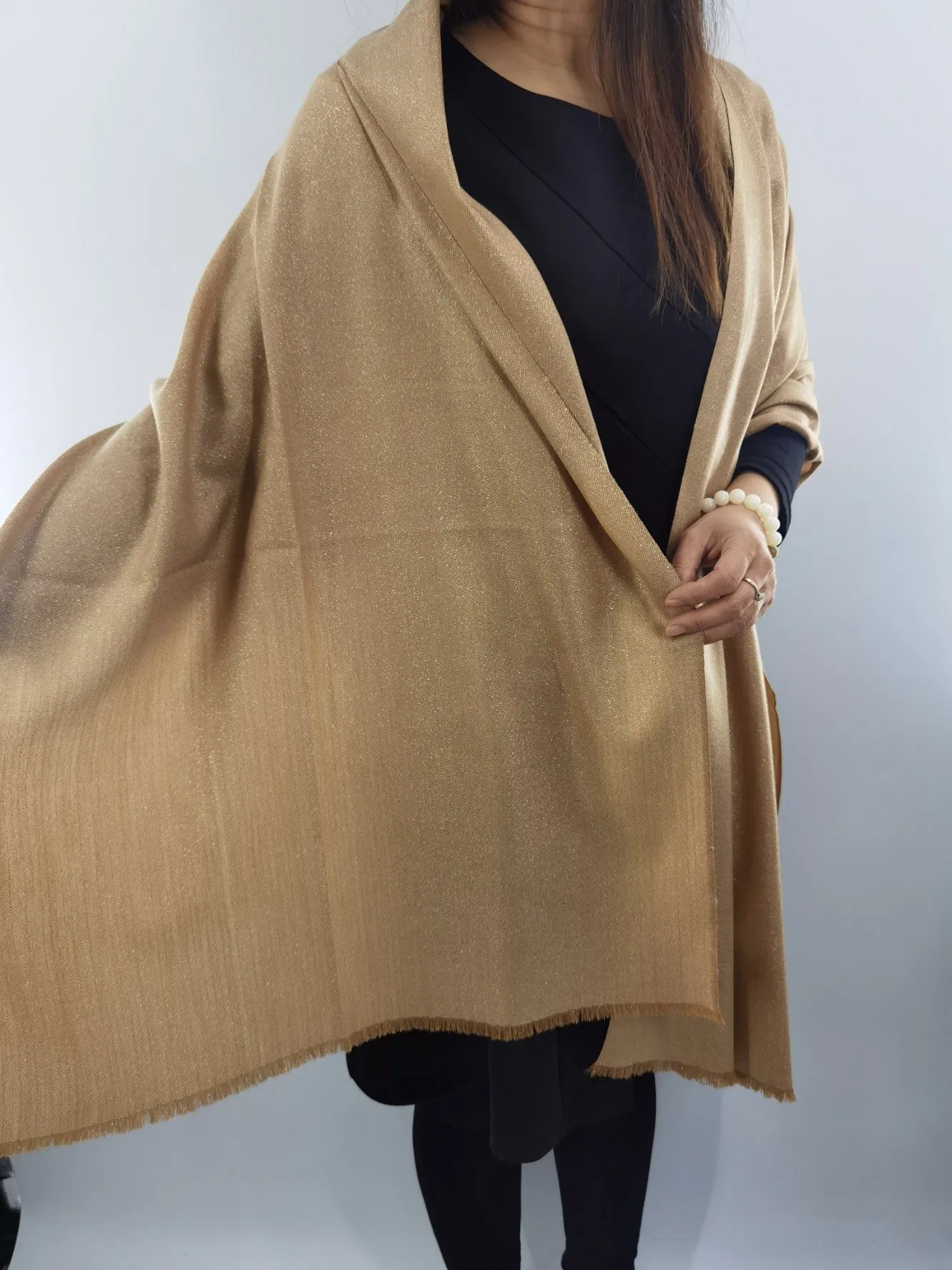 Women's Wool Lurex Herringbone Woven Shawls