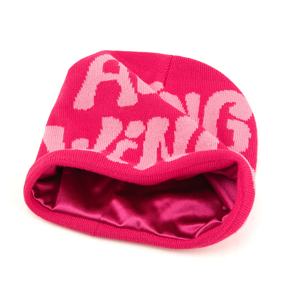 Custom Satin Lined Lining Inside Winter Knitted Skull Cap Cuffless All Over Print Y2K Beanies Hat With Jacquard Logo