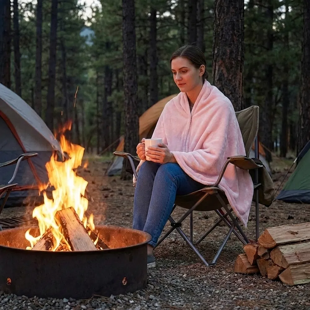 Elegant Pink Flannel Heating Shawl with Three Temperature Settings