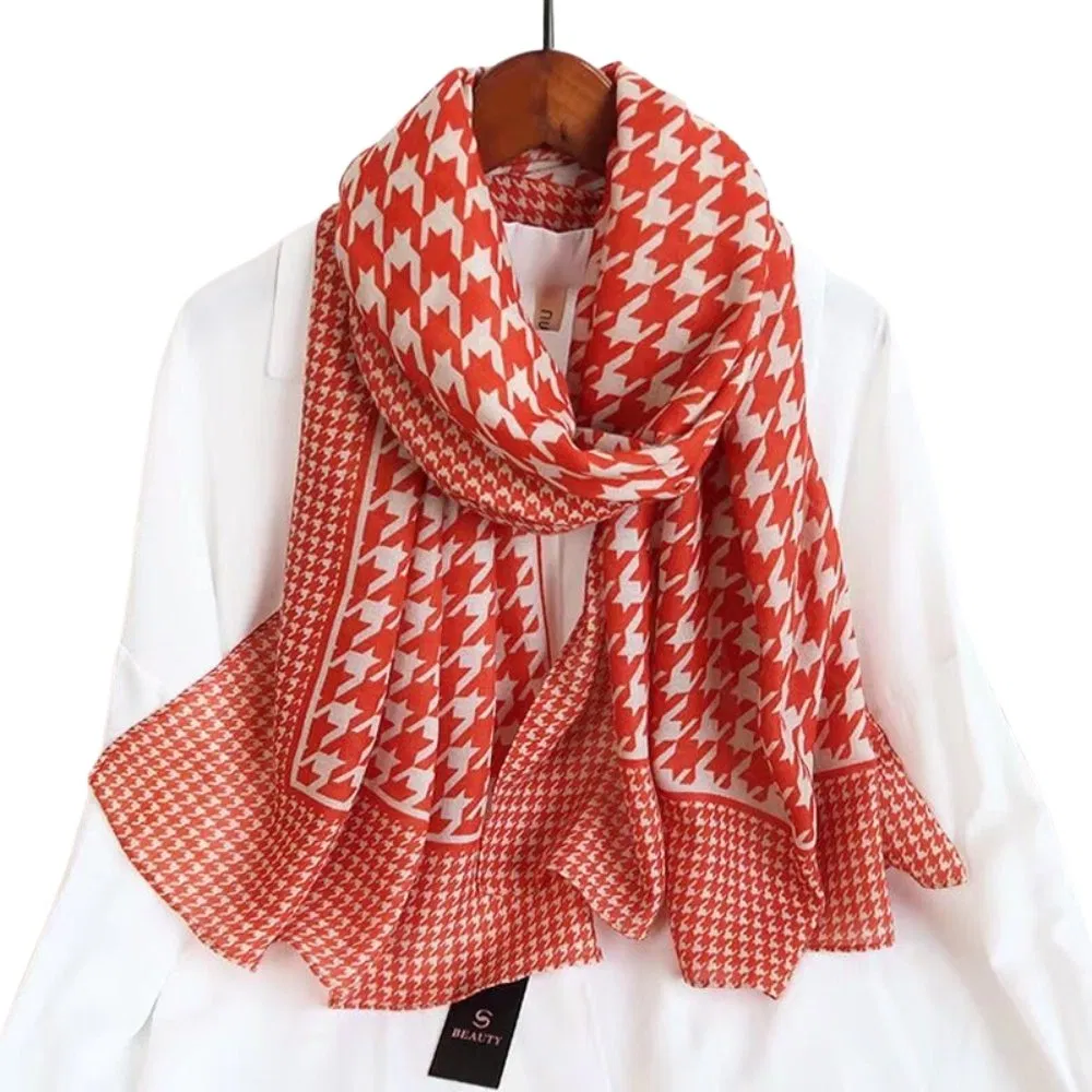 Elegant Houndstooth Chiffon Hijab Shawl Polyester Printed Snood Tudung for Stylish Women