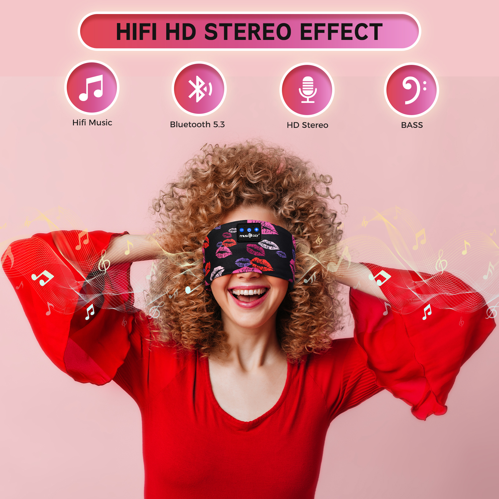 Soft Beige Wireless Music Headwrap, Breathable Sweat Absorbent 5.4 Sports Headband for Daily Workout