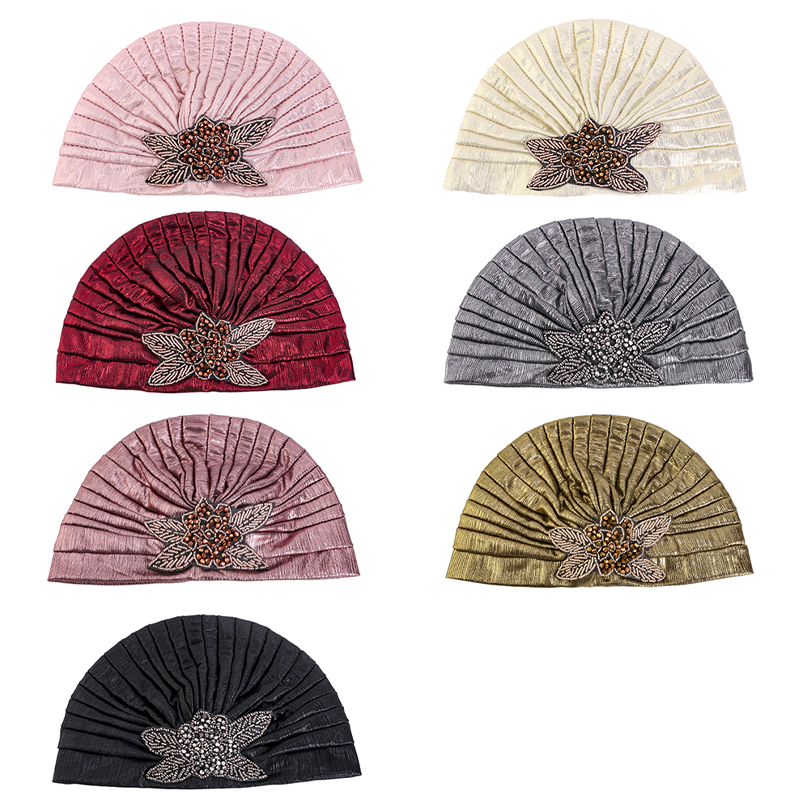 Wholesale Bright Color Jewelry Turban With Delicate Jewel Accessories Headscarf Polyester Ladies Daily Headwraps