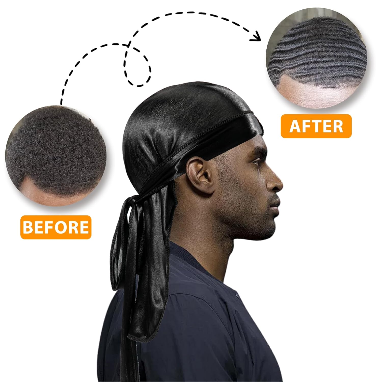 Custom Logo Low MOQ 19 Colors Silky Durag with Long Tail Wide Strap for Men Women Silk Satin Durag Headwraps Wave Cap