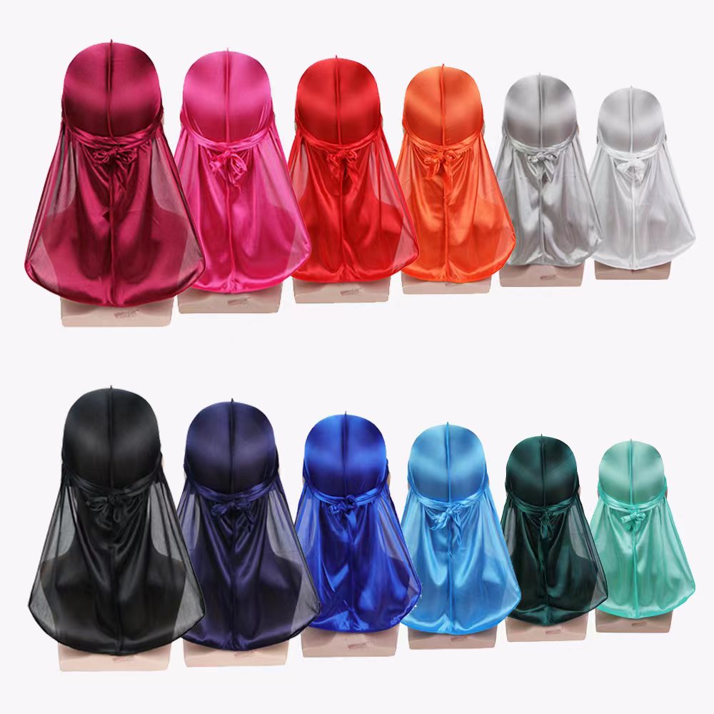 Custom Silky Headwraps Compression Smooth Silky Durags for Women Men Satin Durag 360 Wave Dorag With Long Tail