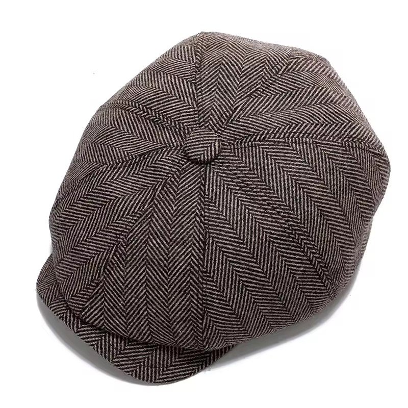 Wholesale Vintage Tweed Flat Cap Hat 8 Panel Newsboy Beret Ivy Hats for Men