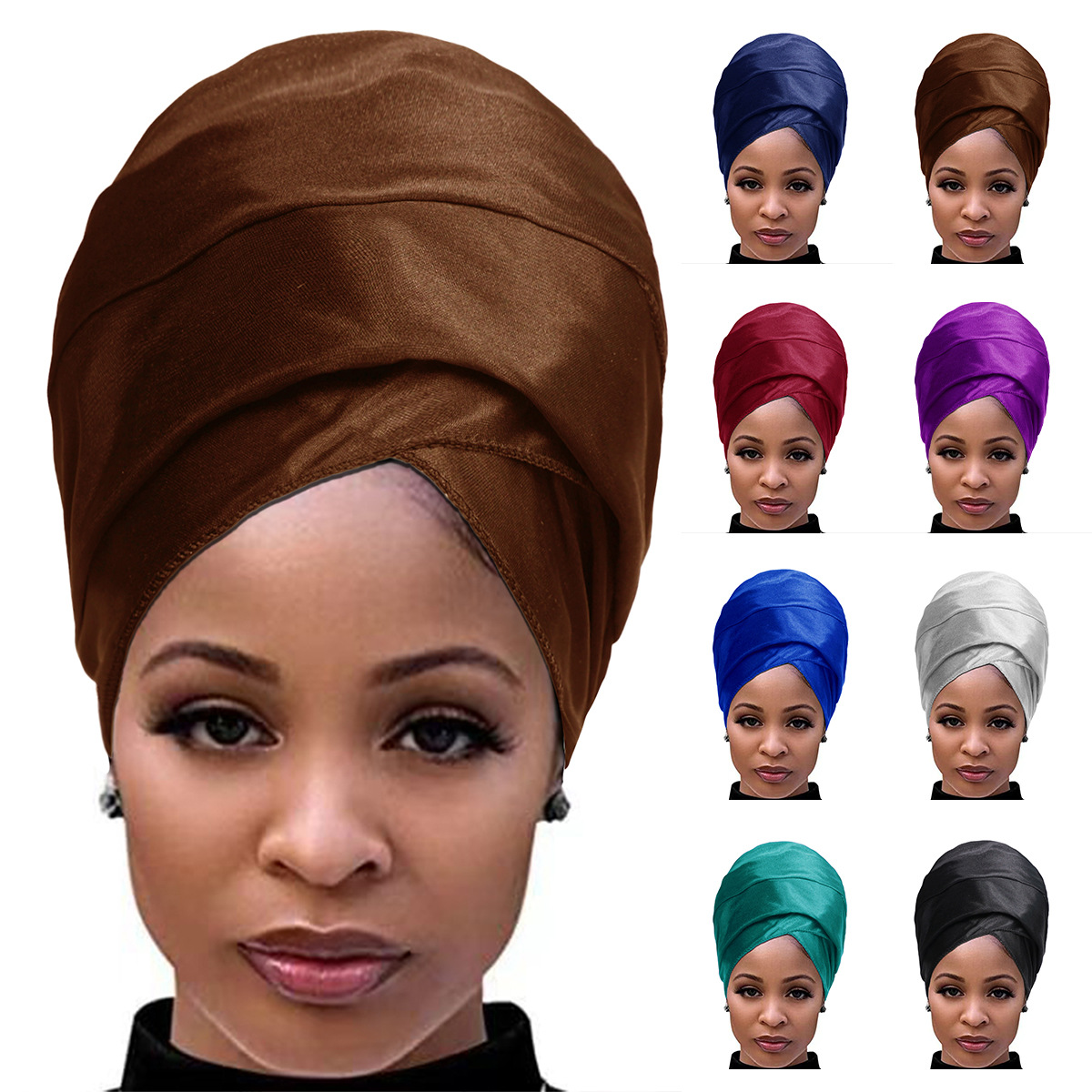 Wholesale Turban Scarf Head Wrap Kerchief Scarf African Women Turban Scarf Satin Silk Headwraps