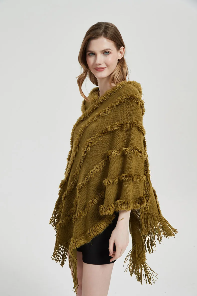 New Casual Style Ladies Comfortable Warm Outdoor Cape Women Cashmere Knit Cape Shawls