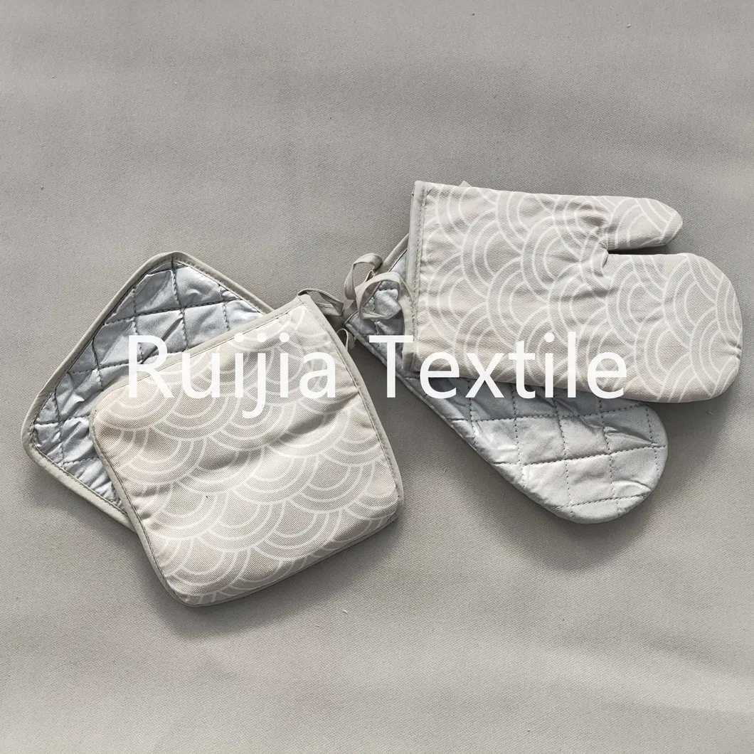 Silver Coated Heat Resistant Cotton Kitchen Oven Mitts Potholers Set Oven Gloves Factory